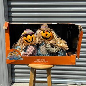 Gemmy Fiber Optic Lighted Pumpkin Scarecrow Couple 2004